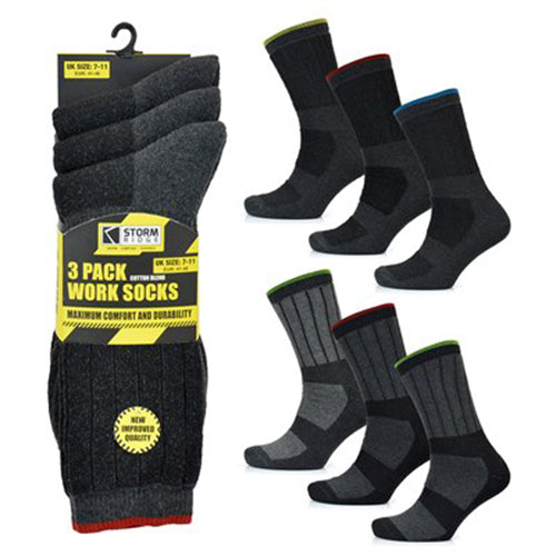 Mens Work Socks Storm Ridge Hardwearing 3 Pair Pack Cotton Blend 7-11 Mens Work Socks Storm Ridge Hardwearing 3 Pair Pack Cotton Blend 7-11